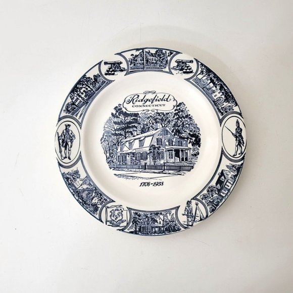 Ridgefield Connecticut 250 Anniversary Blue and White Plate 1958 - Picture 5 of 5